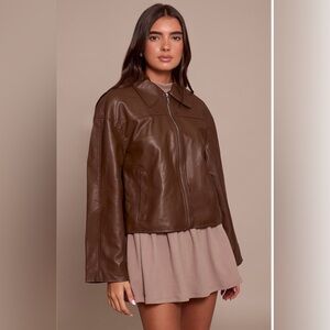 PrettyLittleThing Chocolate Leather Jacket